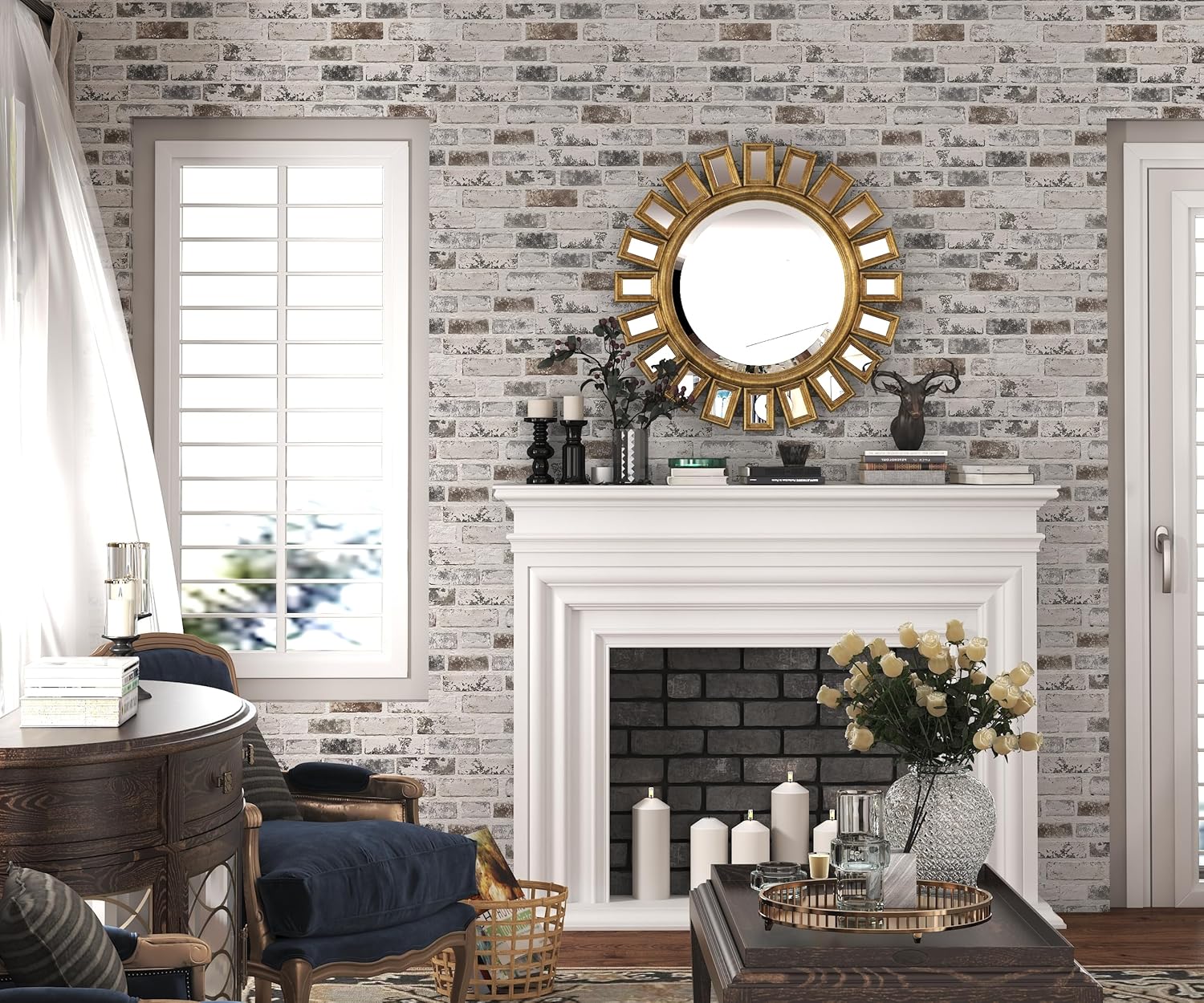 Brick Wallpaper Peel and Stick Wallpaper 17.3"x787" Grey and White 3D Brick Wallpaper Self Adhesive Vintage Wallpaper Removable Textured Contact Paper for Fireplace Kitchen Home Decoration Vinyl 17.3" x 787"