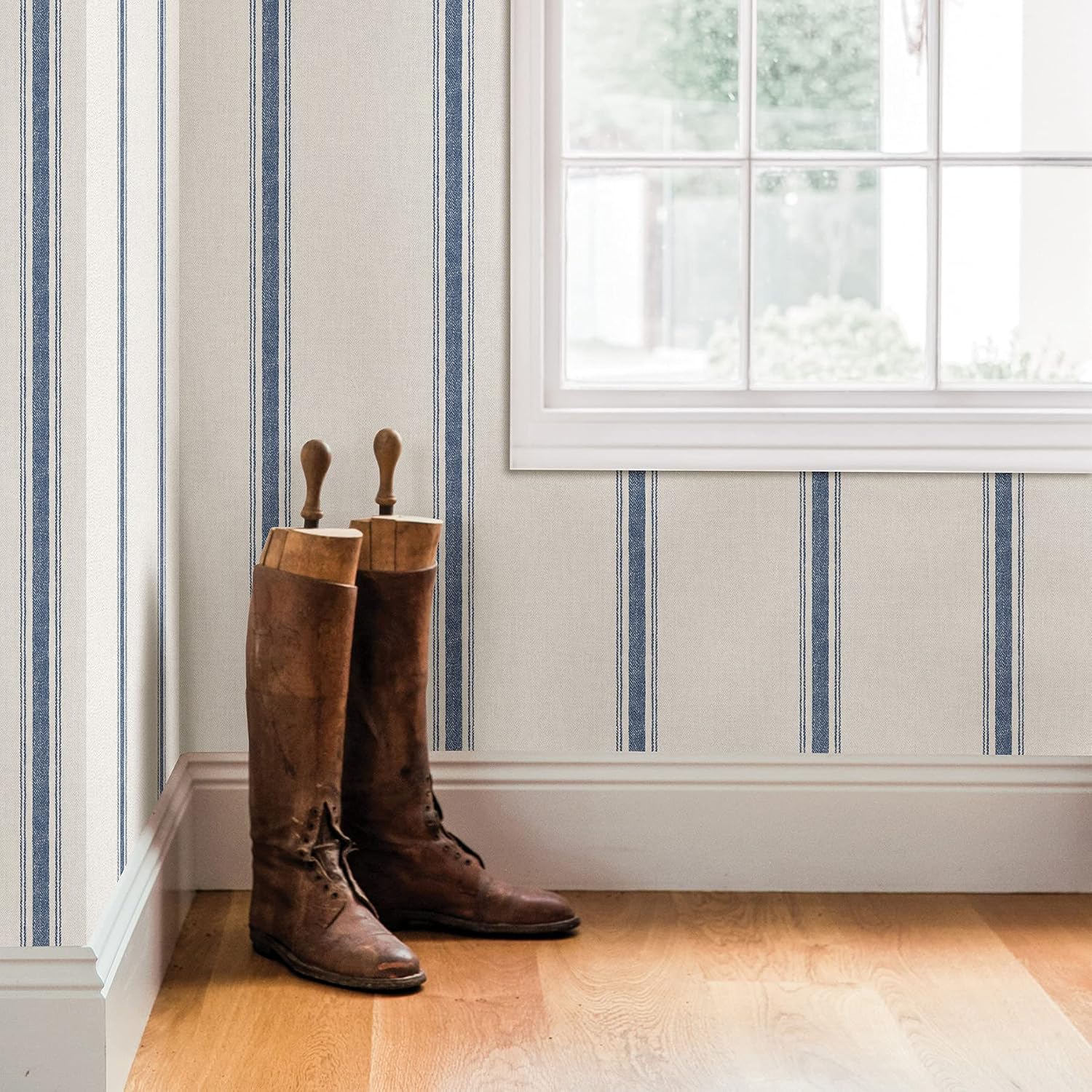 Chesapeake Blue Linette Fabric Stripe Wallpaper